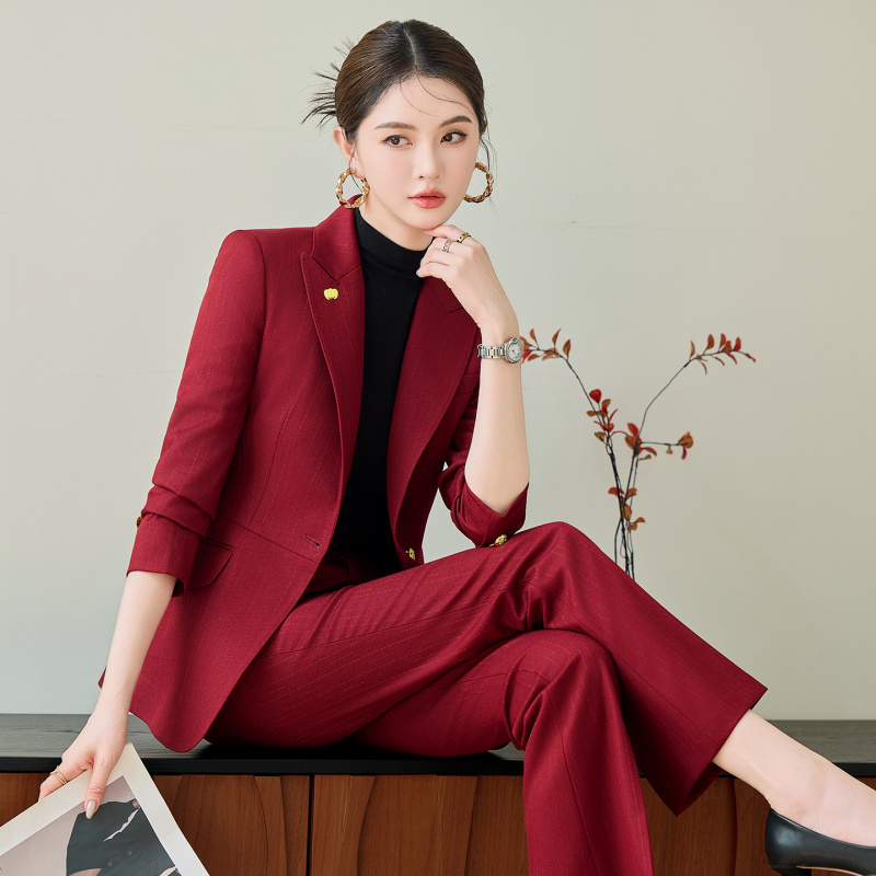 Women'S Elegant Formal Wear - Red Suit Set for Women, Autumn