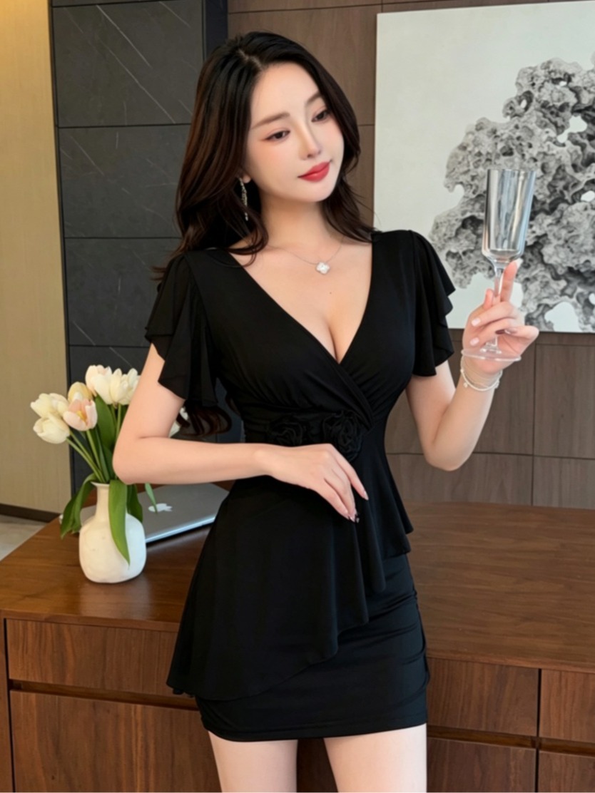 Sexy V-Neck Low-Bust Mesh Wrap - Wrap Dress Work 评论和价格
