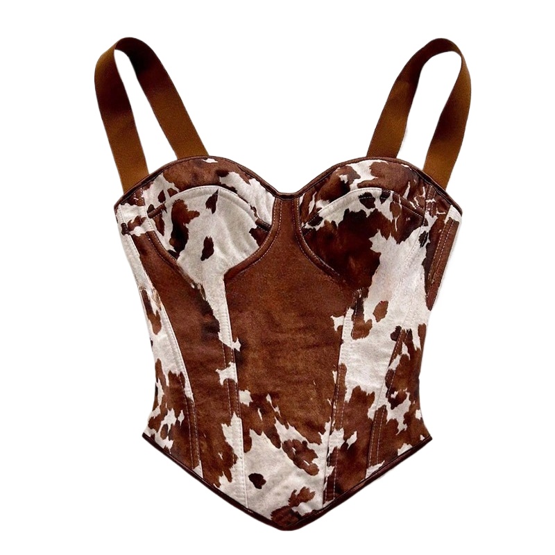 Women Cow Print Lace Up Corset - Shift Dress Sleeveless 评论和价格