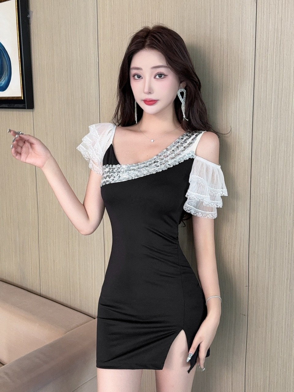 Sexy Lace Splice Short Wrap ar - Wrap Dress Work 评论和价格