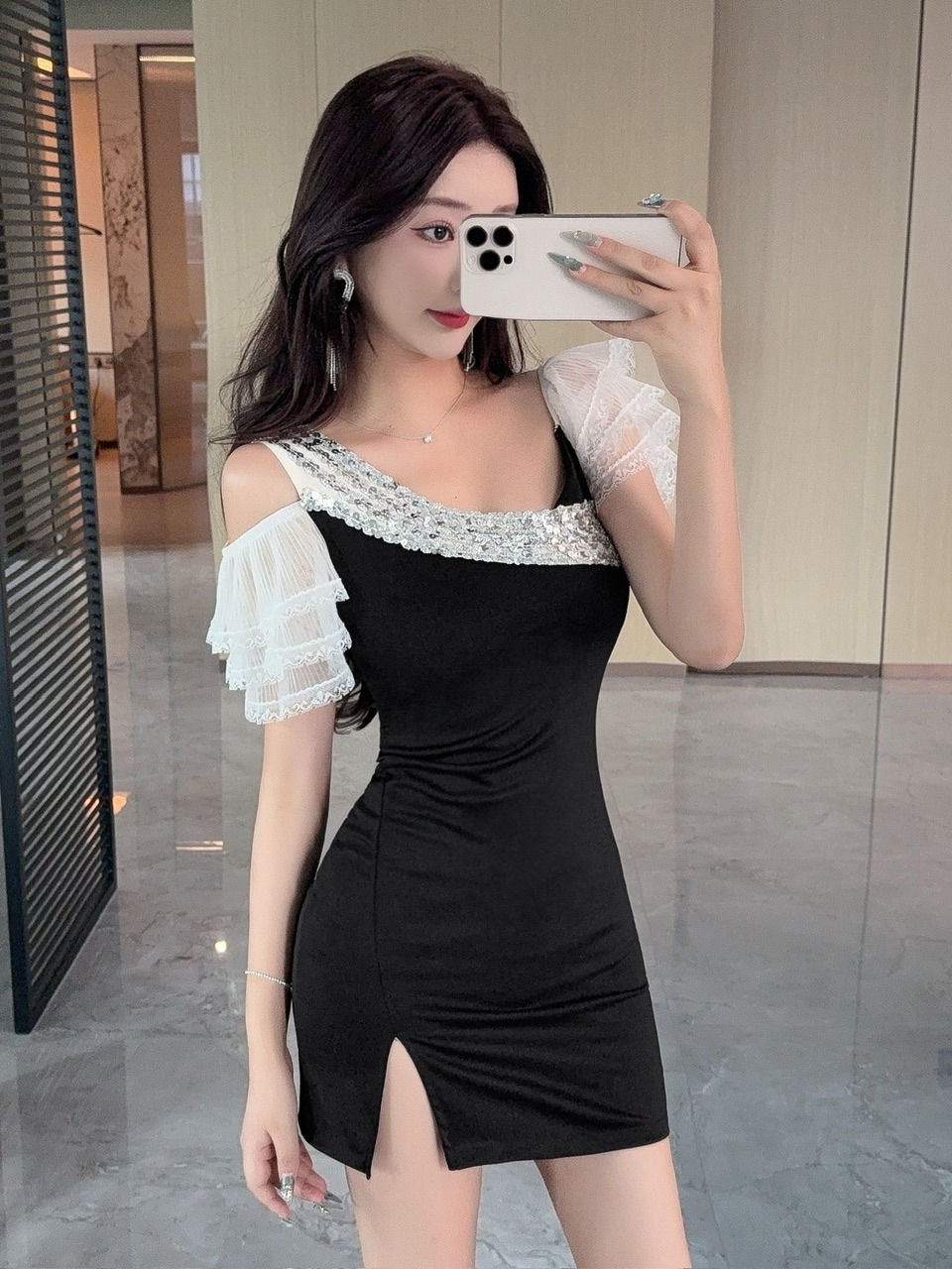 Sexy Lace Splice Short Wrap ar - Wrap Dress Work 评论和价格