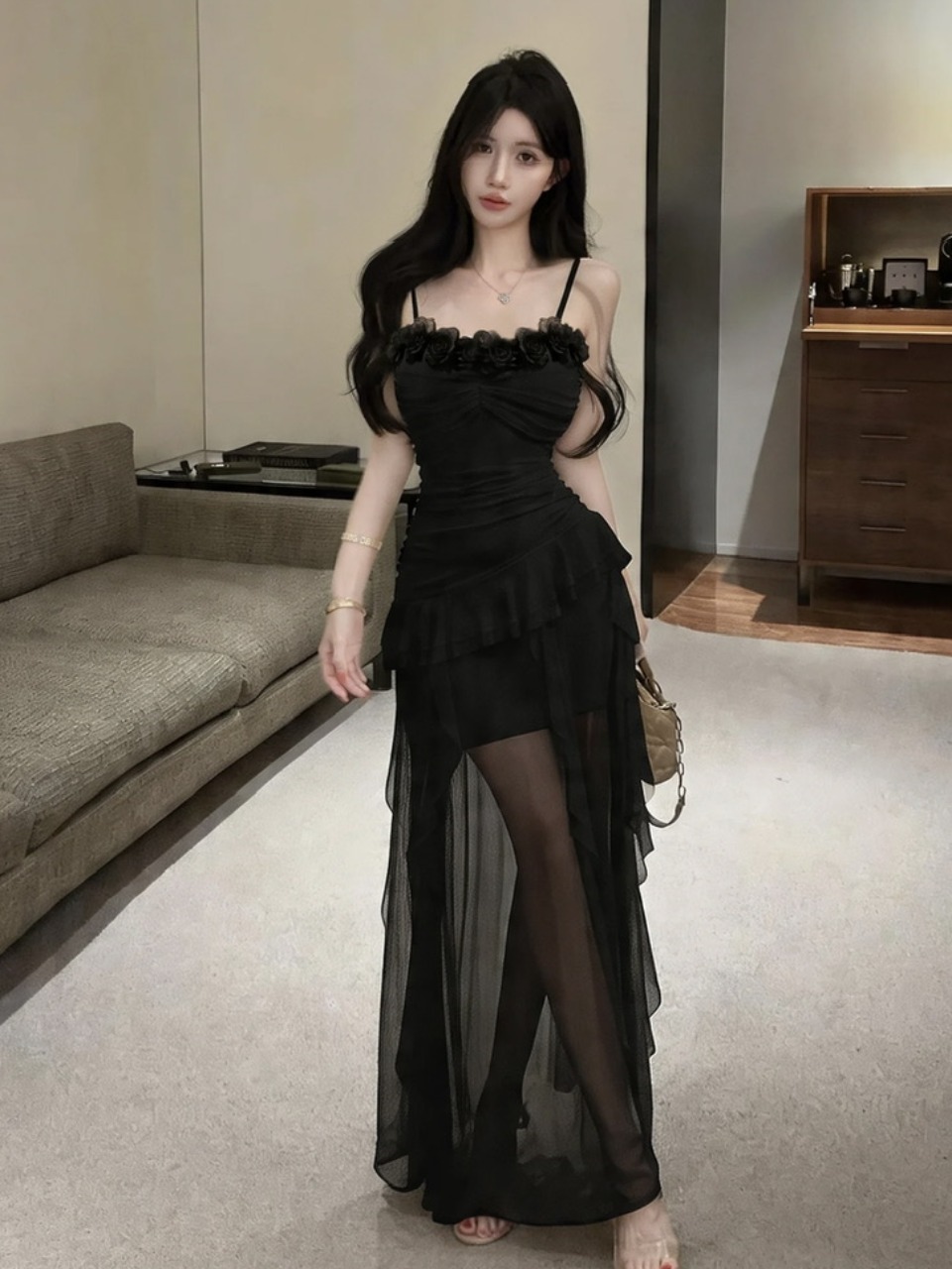 Sexy Low Cut Long Mesh Strap W - Wrap Dress Work 评论和价格