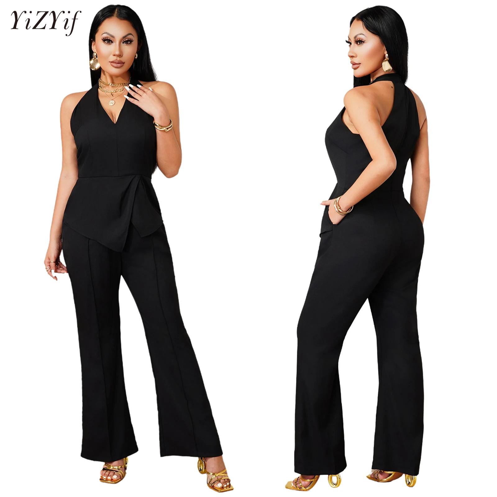 Sleeveless V-neck Jumpsuit Asy - Women'S Elegant Formal Wear 评论和价格